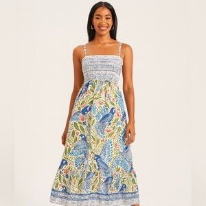 FARM Rio Macaw Flight Maxi Dress Off-White Smocked Size L NWT $225 MSRP